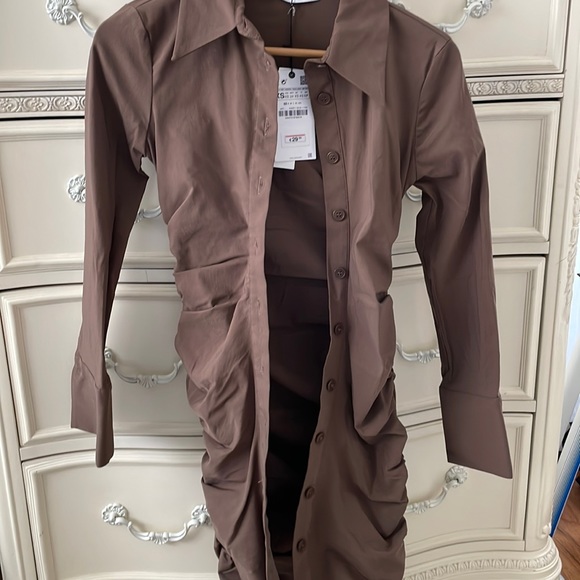 Zara Dresses & Skirts - Zara Dress brown shirt dress size XS
